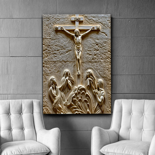 Three crosses on Calvary Hill canvas wall art - Christian faith decor