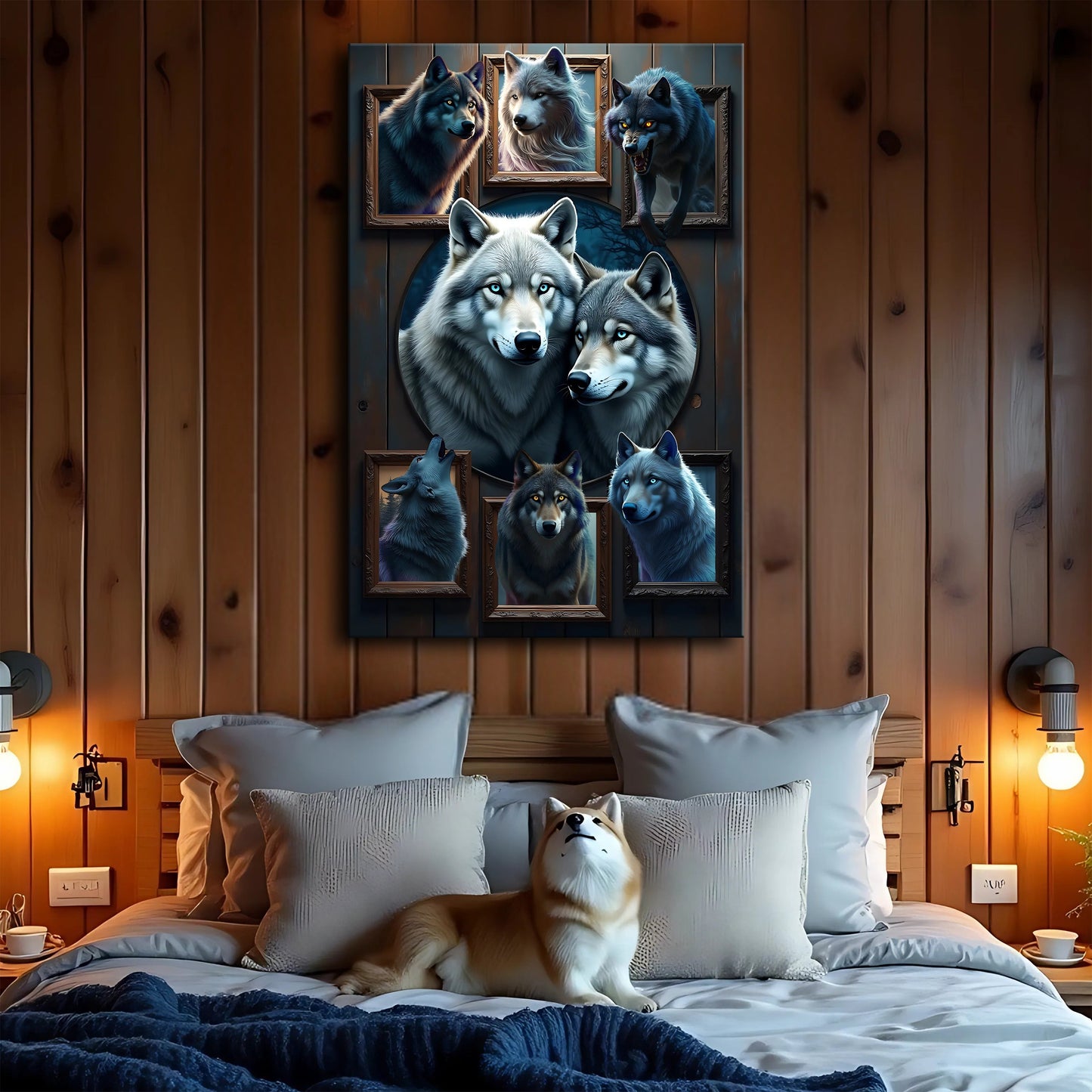 3D wolf collage wall art print with sculptural texture