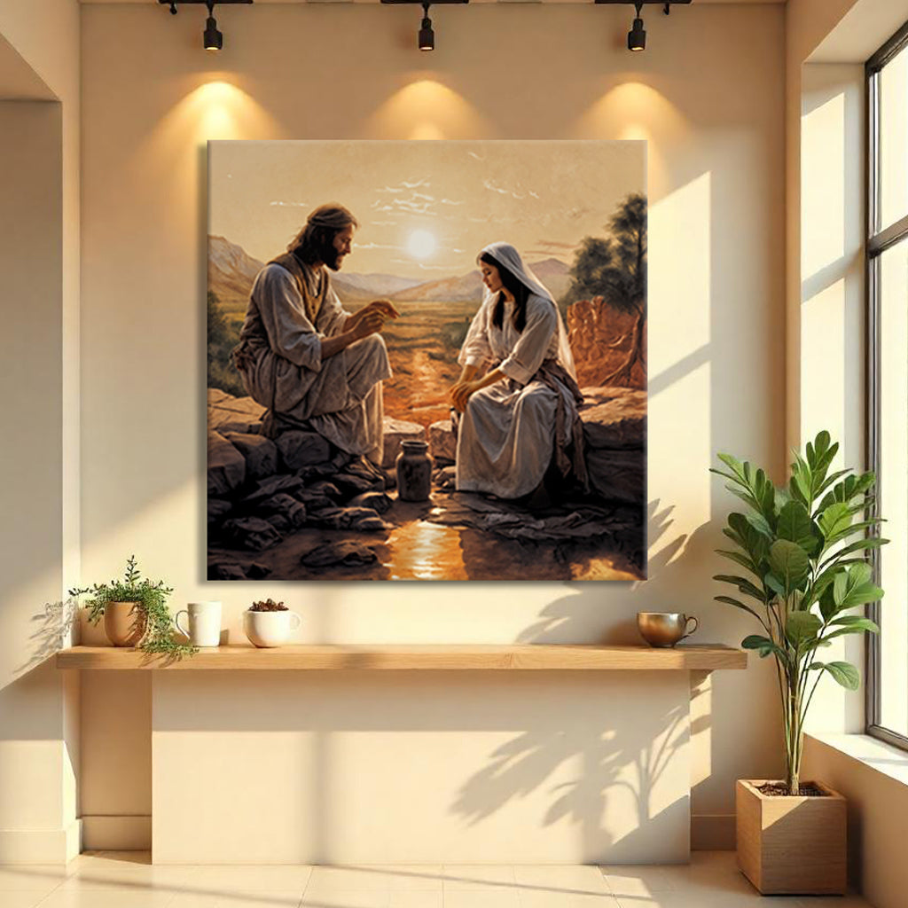 Samaritan at the Well faith canvas art III with third artistic rendering of biblical grace scene
