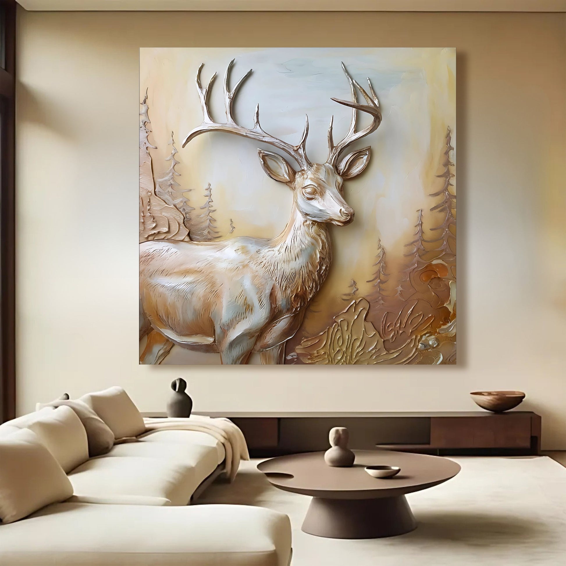 3D layered deer canvas wall art