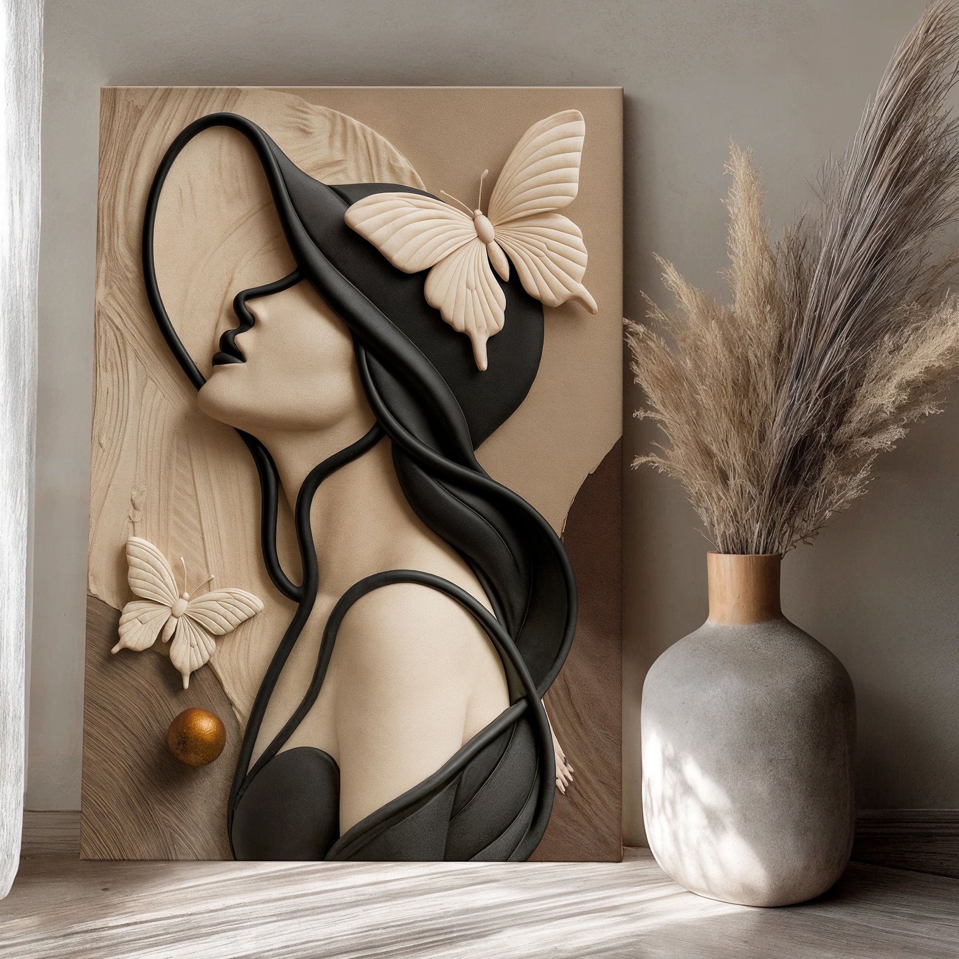Woman's delicate lines canvas wall art with minimalist feminine line work