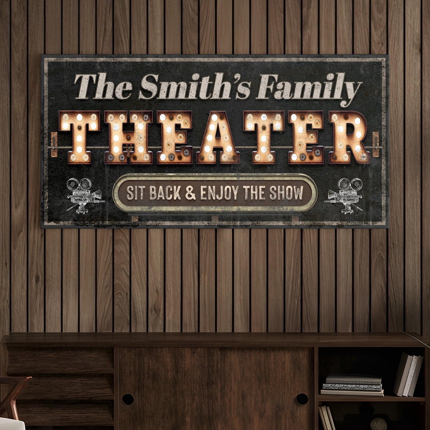 Theater room canvas wall art sign VIII sleek wide format cinema design, gallery-wrapped