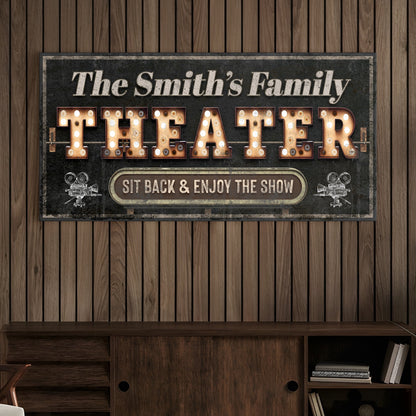 Theater room canvas wall art sign VIII sleek wide format cinema design, gallery-wrapped