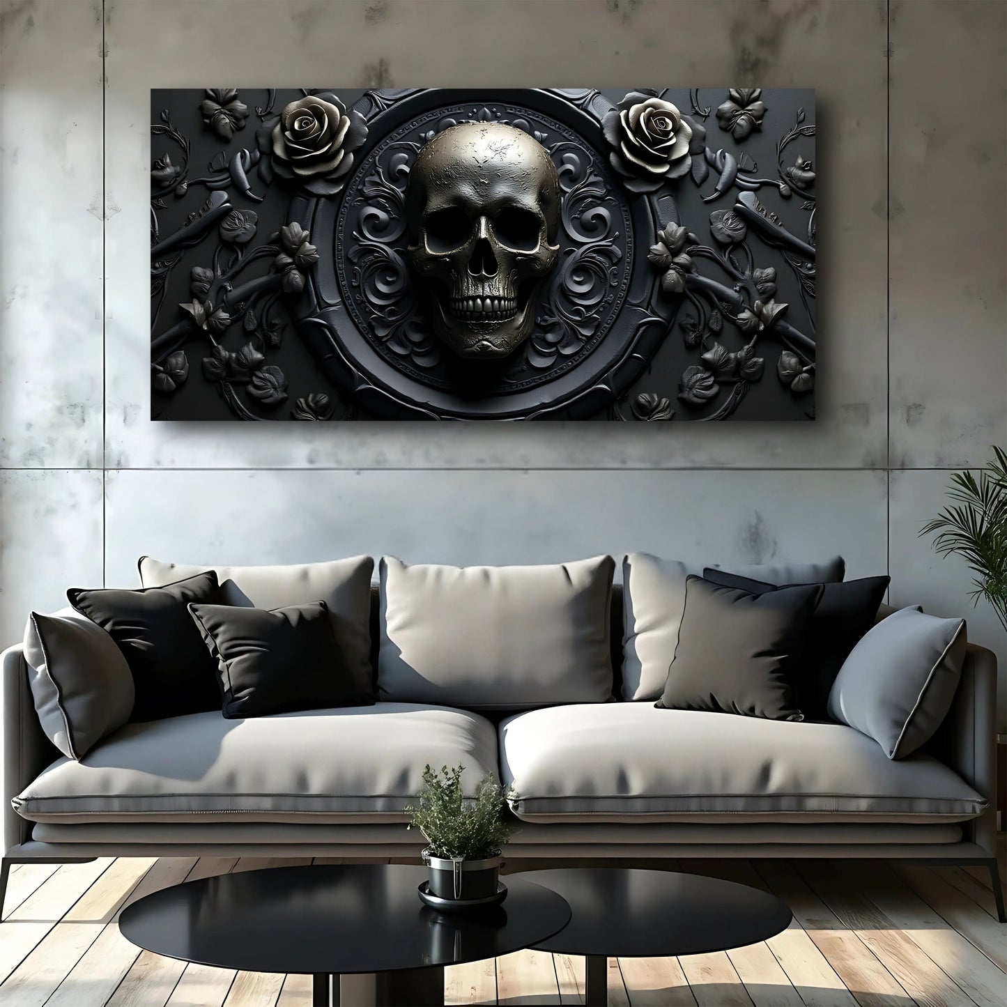 3D rose and skull canvas wall art design six