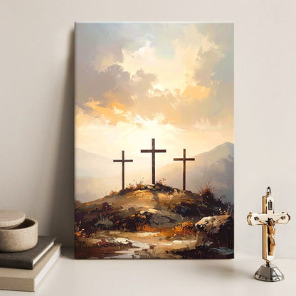 Three crosses on Calvary faith canvas wall art - scripture Christian home decor
