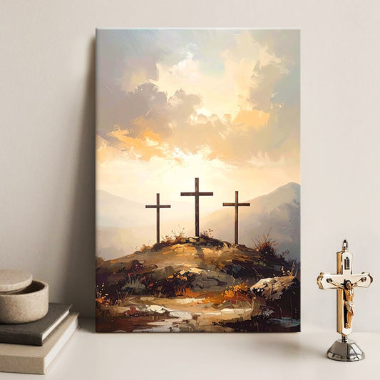 Three crosses on Calvary faith canvas wall art - scripture Christian home decor
