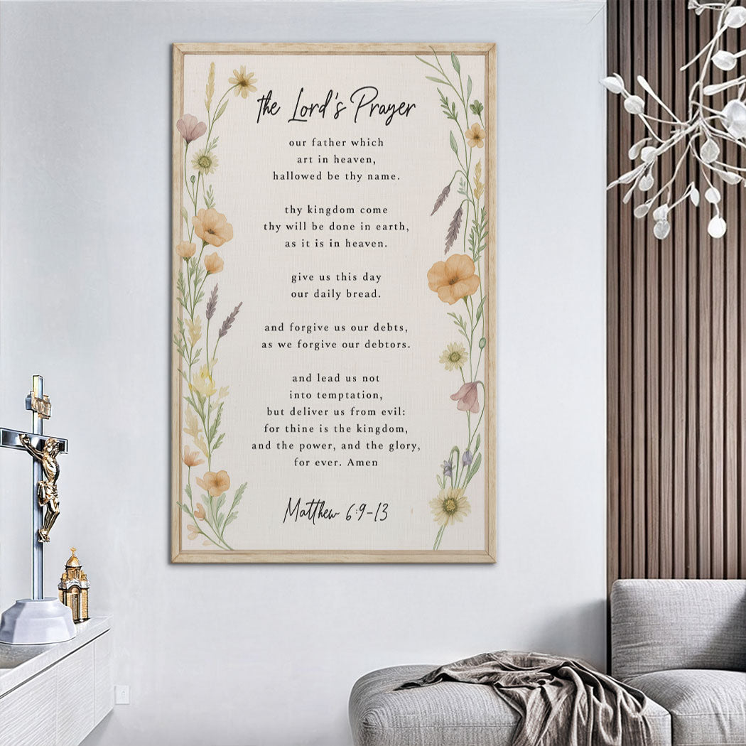 Lord's Prayer faith canvas wall art III landscape format with classic typography, gallery-wrapped
