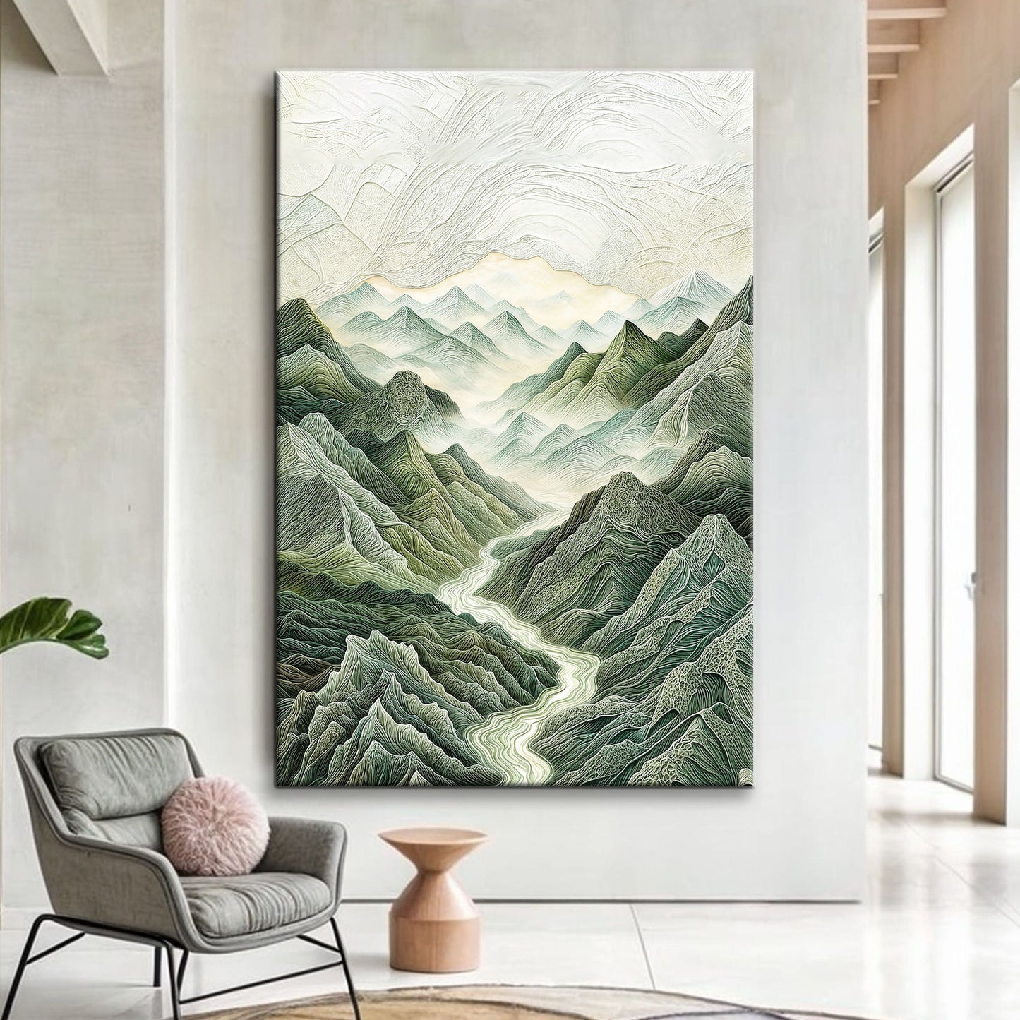 Abstract Mountain And River Landscape Canvas Wall Art