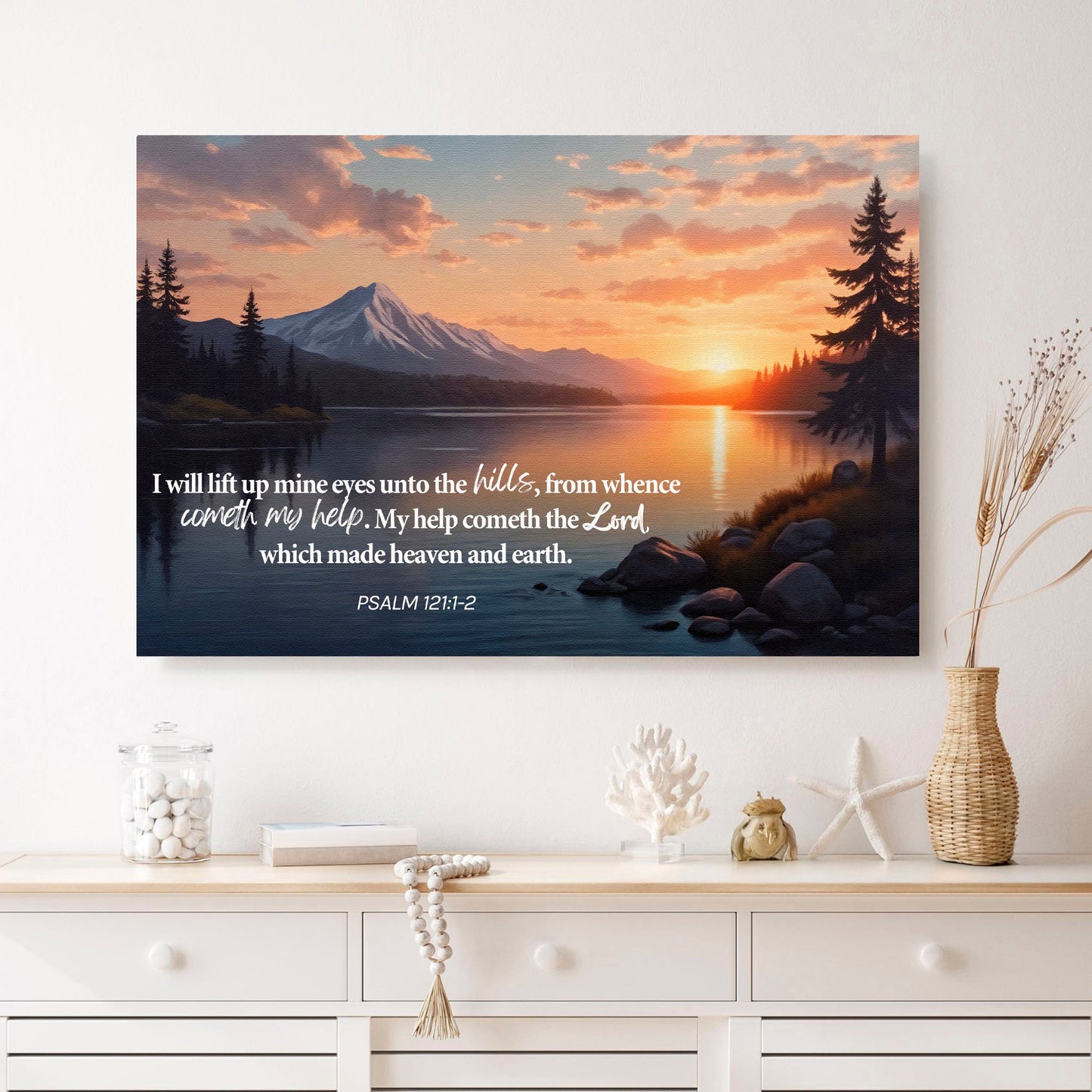 Psalm 121:1-2 A Song of Ascents faith canvas wall art — I lift my eyes to the hills Christian decor
