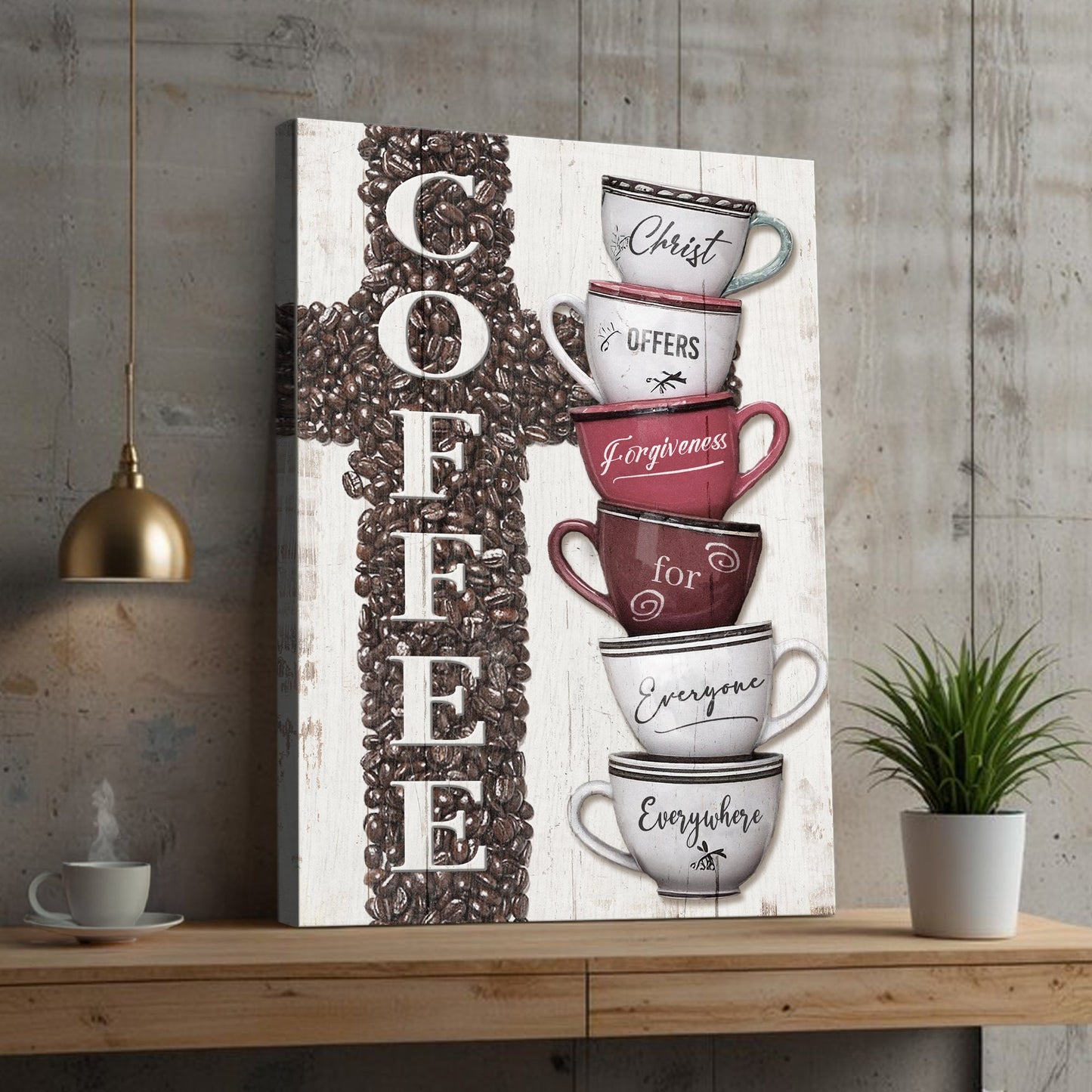 COFFEE faith sign canvas wall art design IV with Christian morning devotional