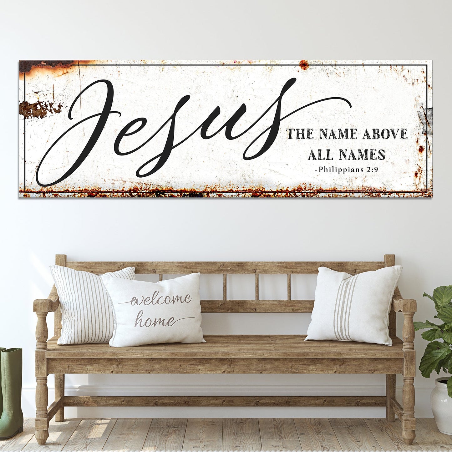 Jesus name above all names Philippians 2:9 faith canvas sign tall format