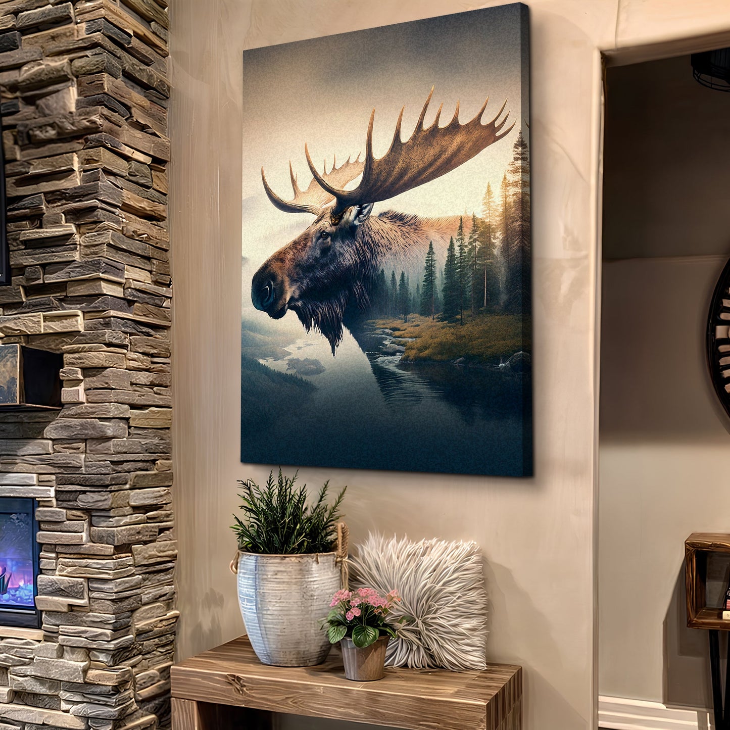 Moose Double Exposure Canvas Wall Art