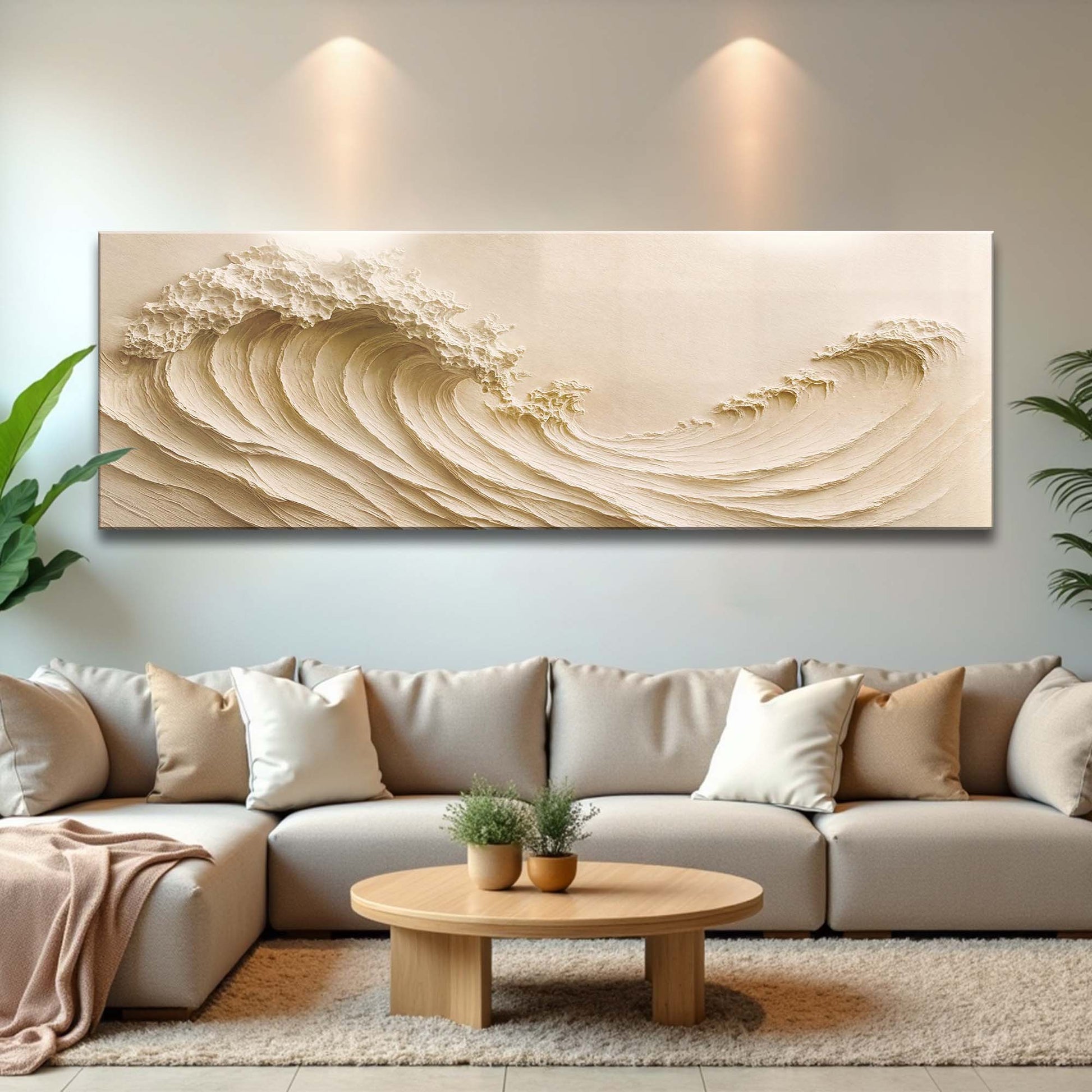 Ocean wave seascape canvas wall art in restful blue tones, ready to hang