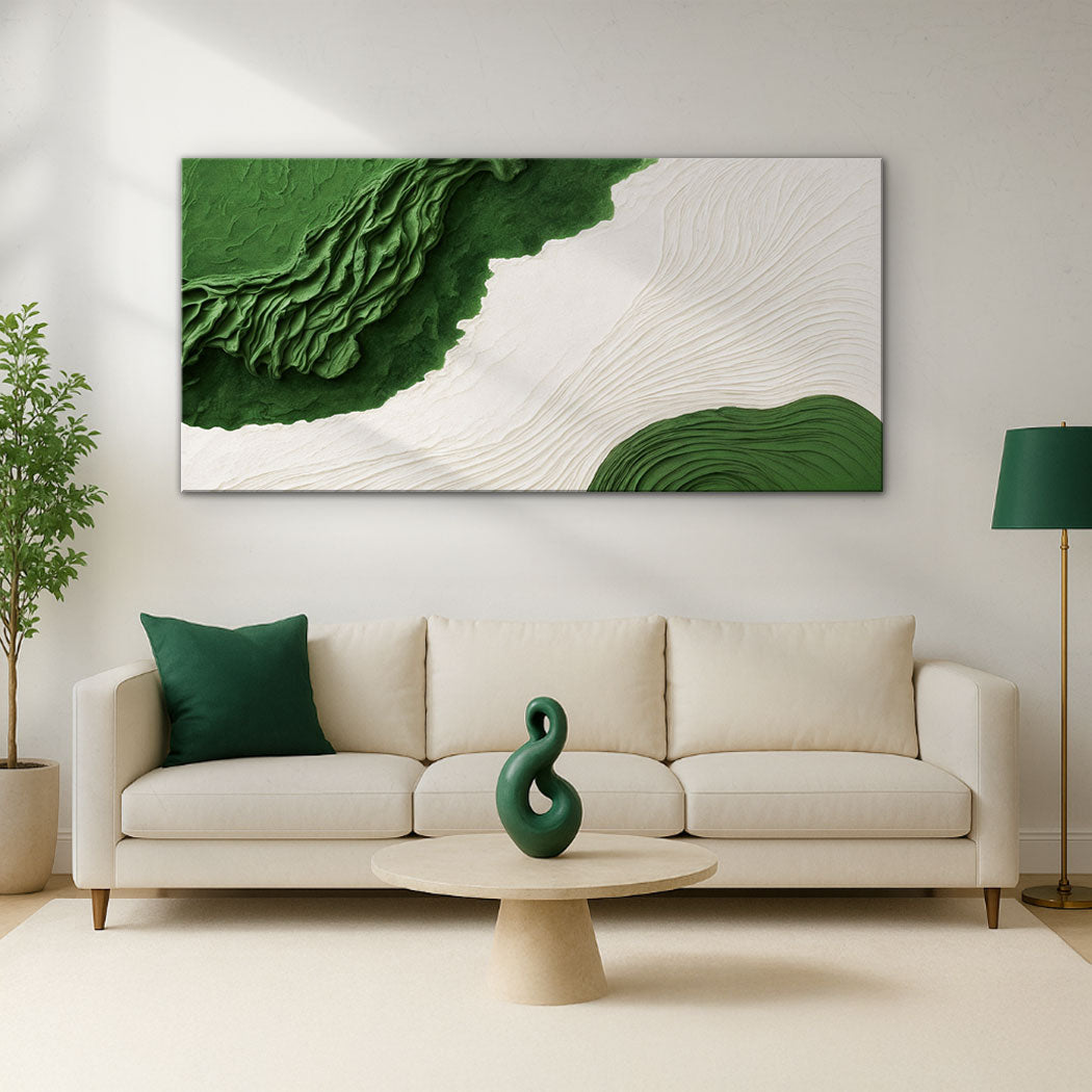 Green rivers abstract canvas wall art IX with bold curved river forms
