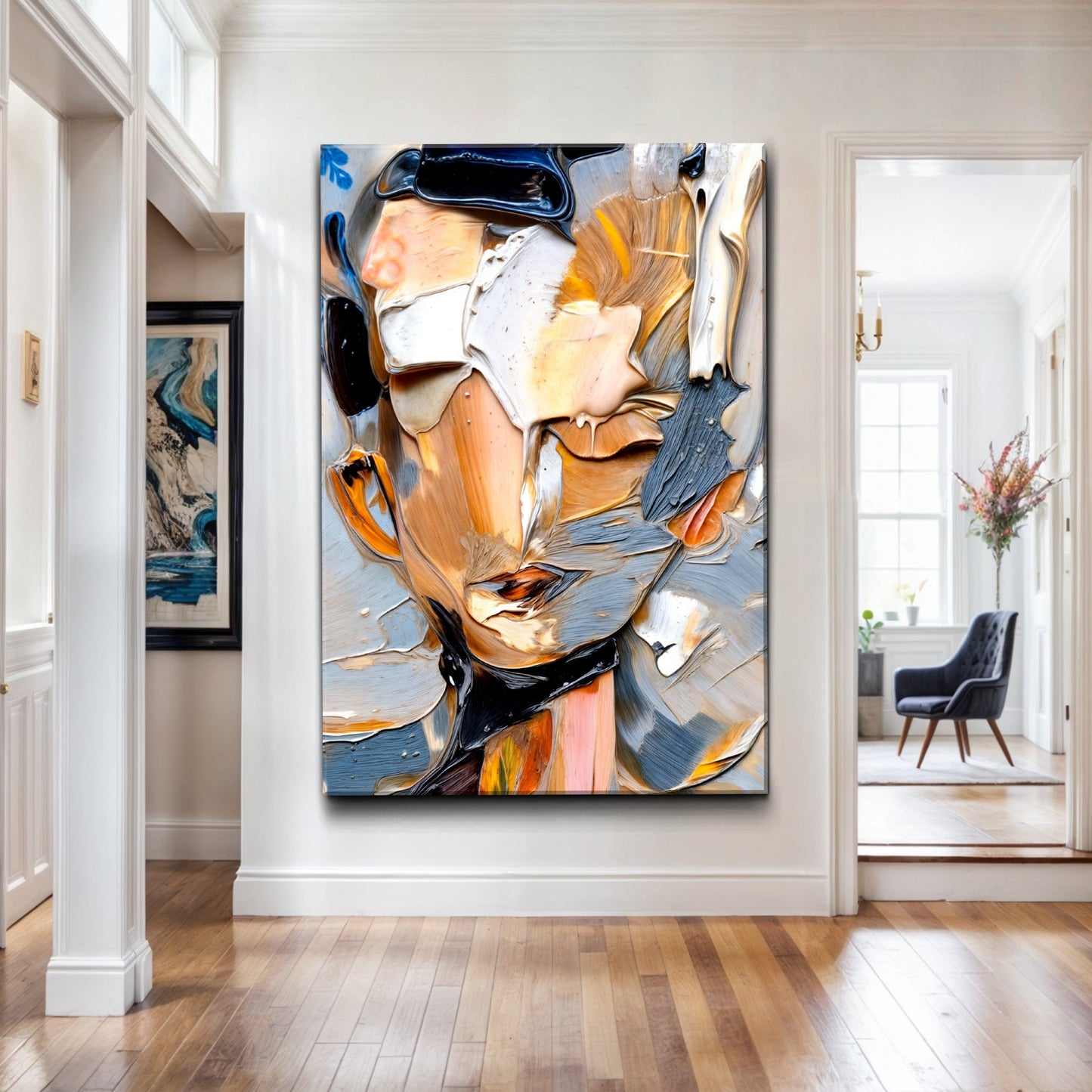 Beyond the face abstract canvas art with layered organic forms and shadow
