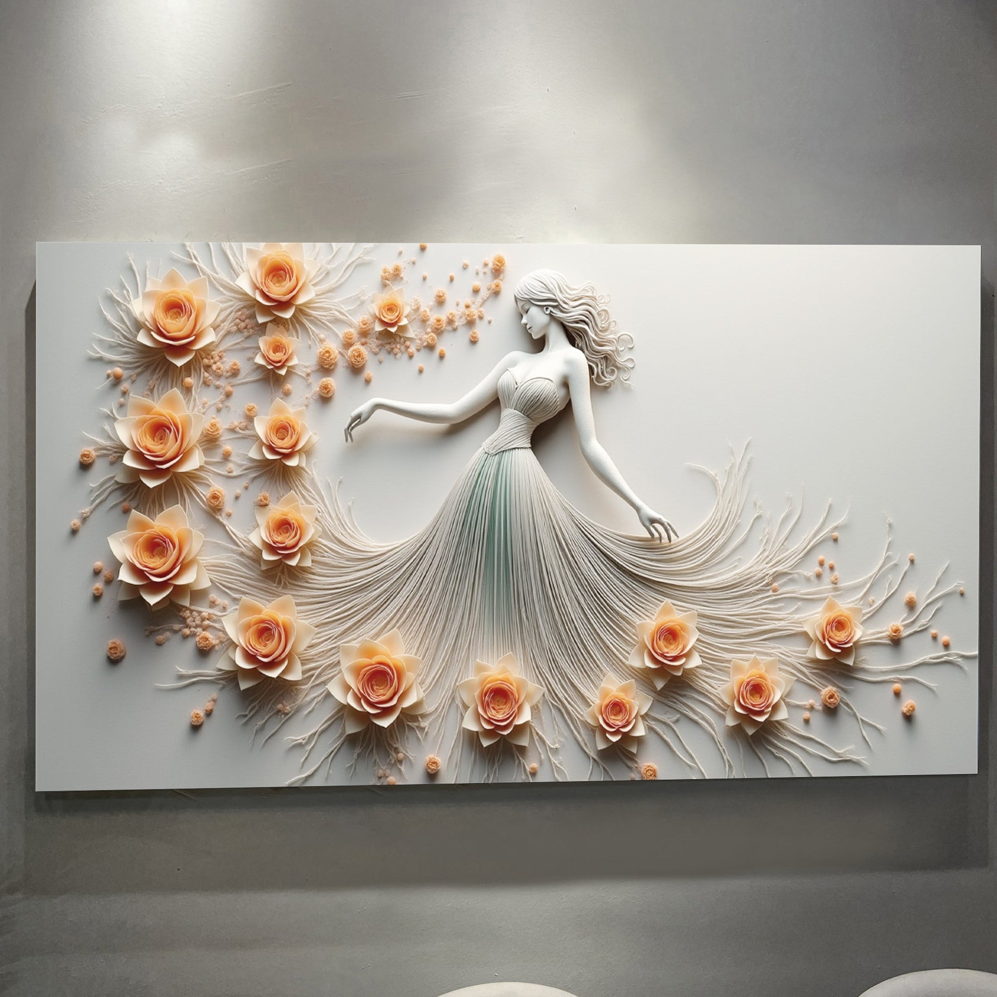 Minimalist woman dance canvas wall art with bold linework figure in wide-format composition