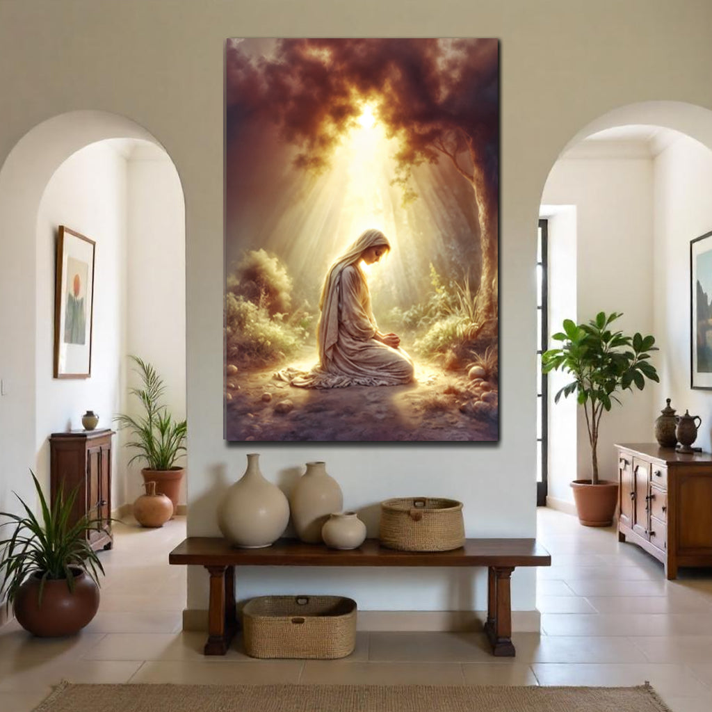 Mary Praying faith canvas wall art — Catholic and Christian devotional decor, ready to hang