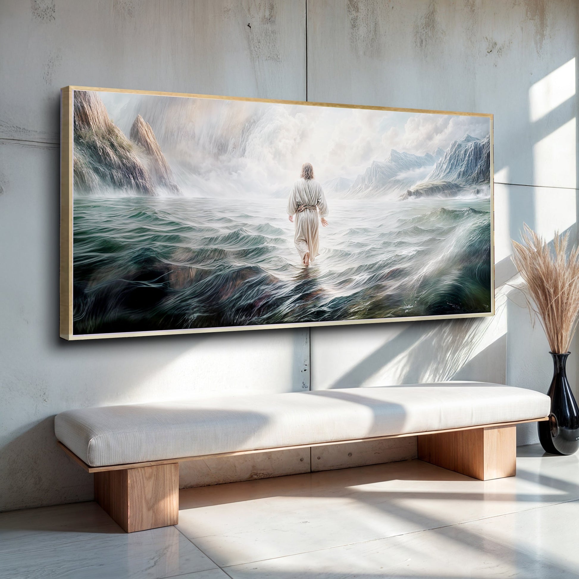 Walking on water faith canvas wall art II, inspirational spiritual print on premium gallery canvas