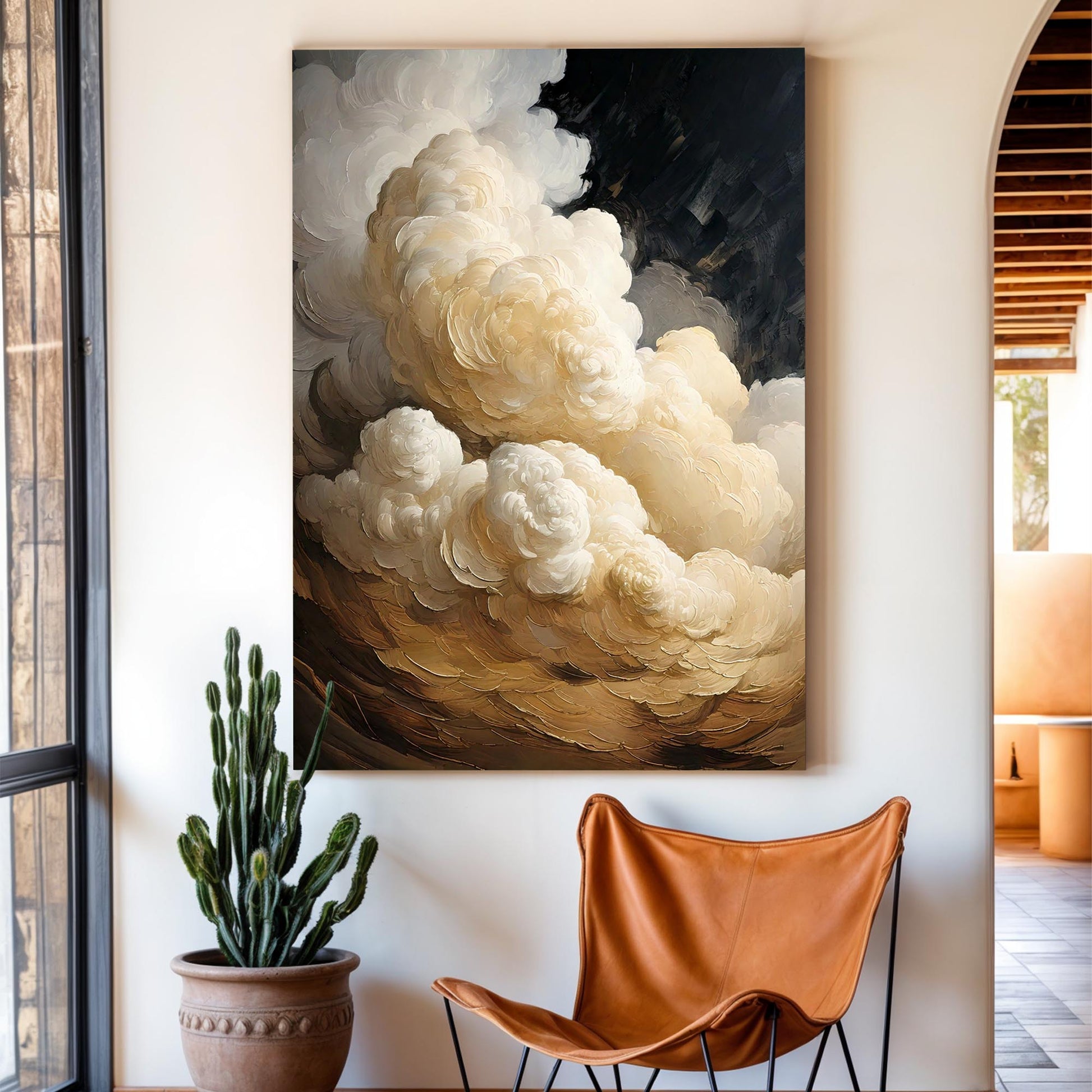 Soft beige cloud abstract organic forms canvas wall art