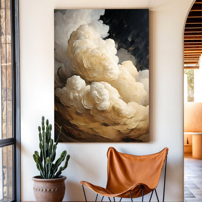 Soft beige cloud abstract organic forms canvas wall art