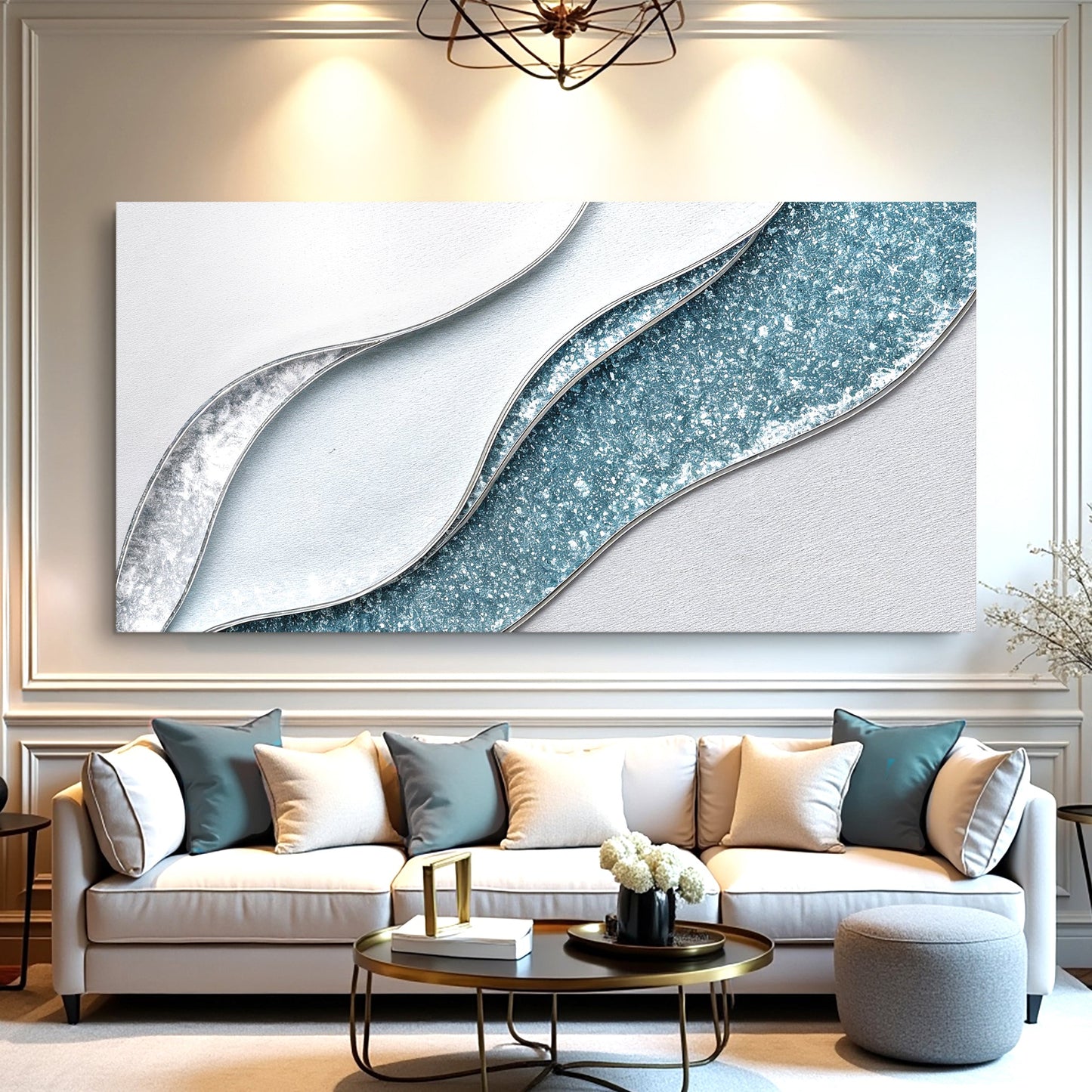 Lighter waves abstract canvas wall art in soft pale tones, ready to hang