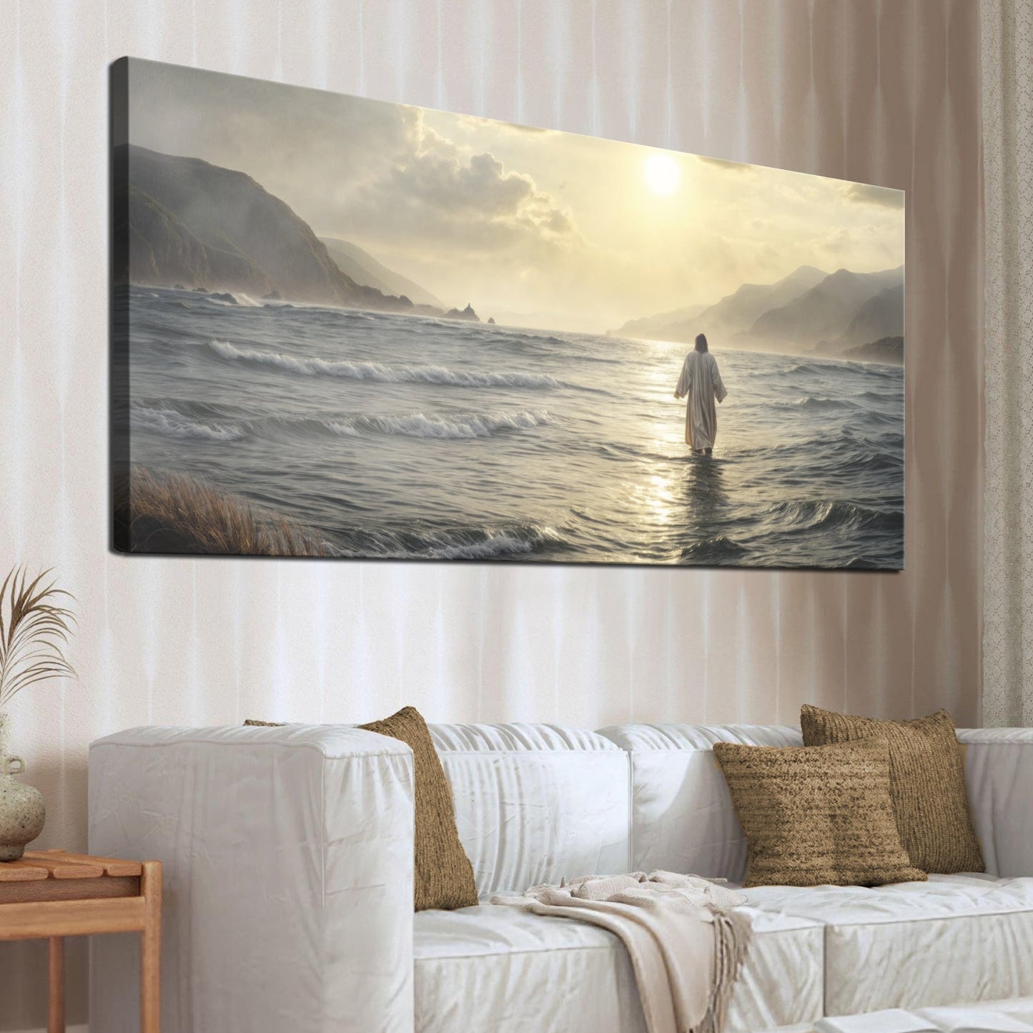 Walking on Water faith canvas wall art with a calm reflective mood, ready to hang