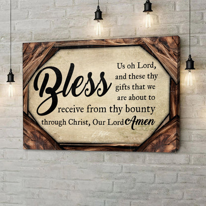 Bless us oh Lord faith canvas wall art with Christian prayer blessing typography design