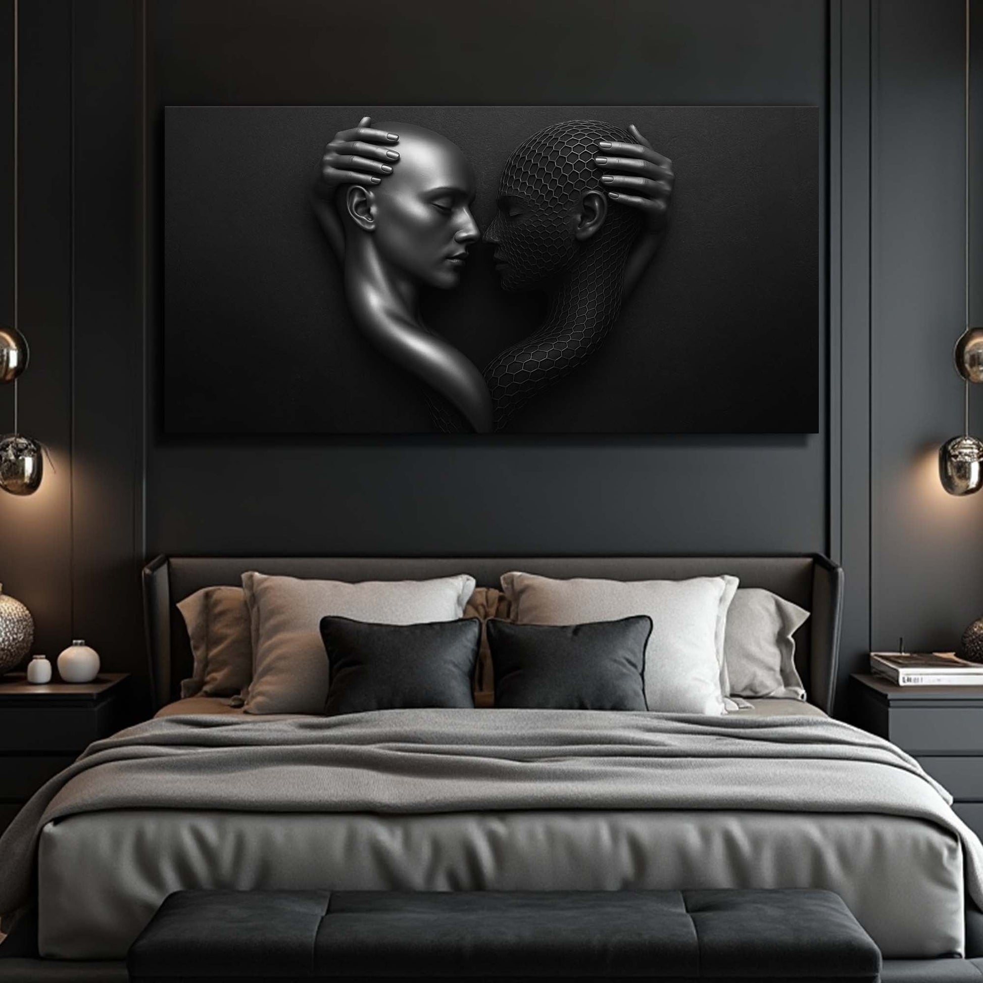 Eternal Love figure abstract canvas wall art with two figures, ready to hang