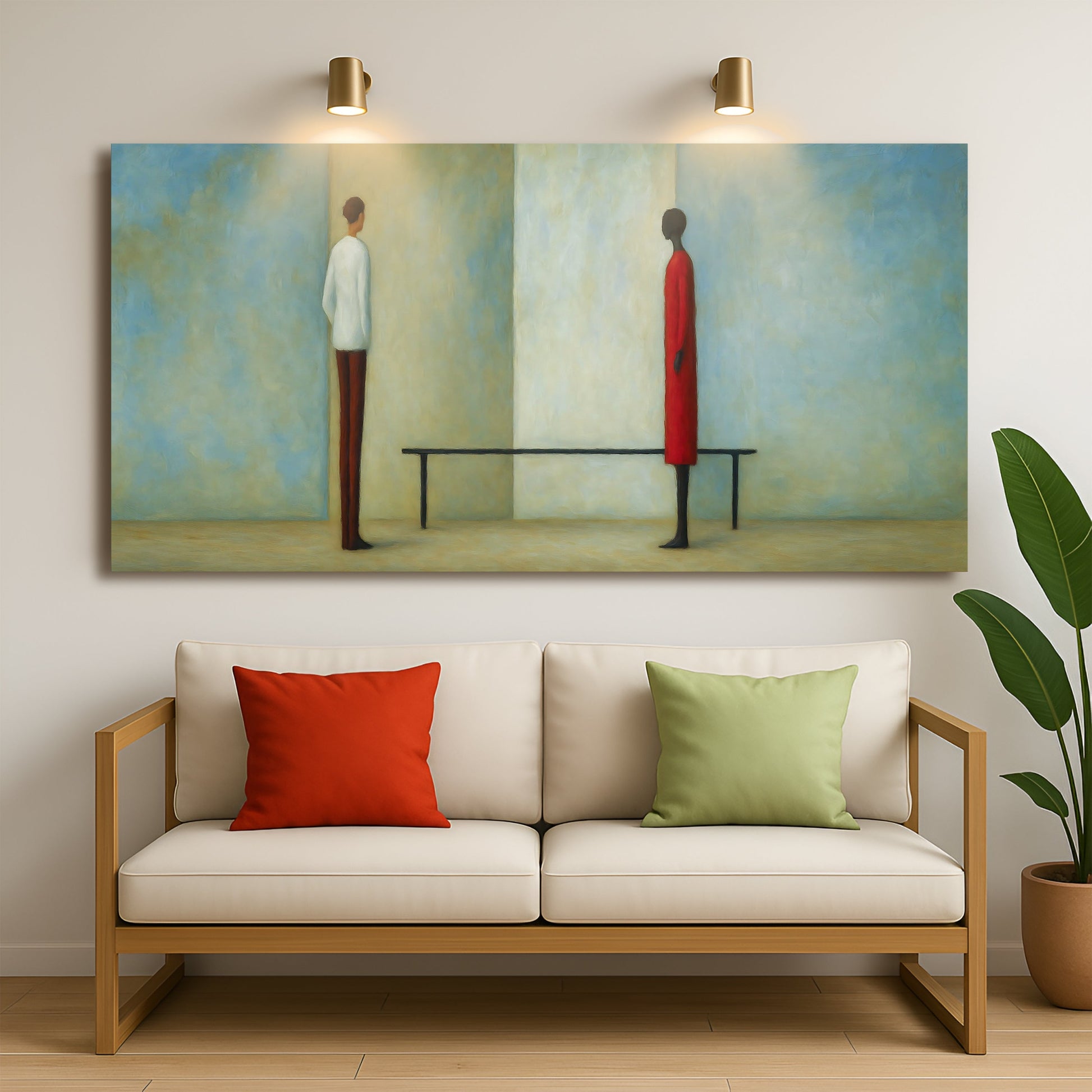 Confrontation abstract canvas wall art with bold dramatic contrasts, modern gallery art