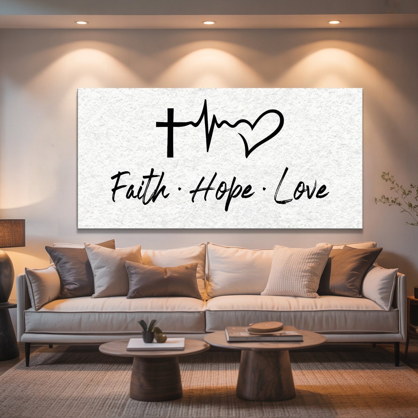Faith hope love canvas wall art II, wide horizontal Christian typography wall art