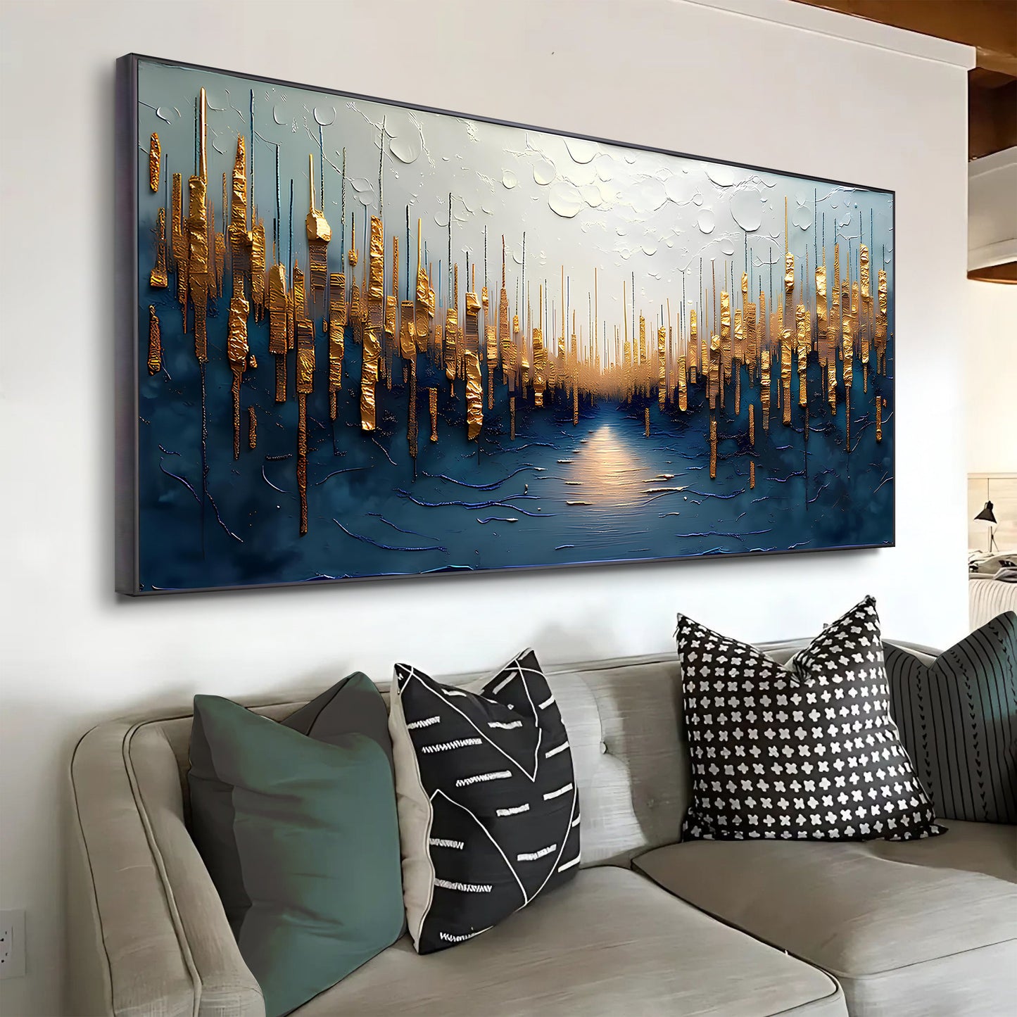 Golden Forest Reflection Abstract Canvas Wall Art