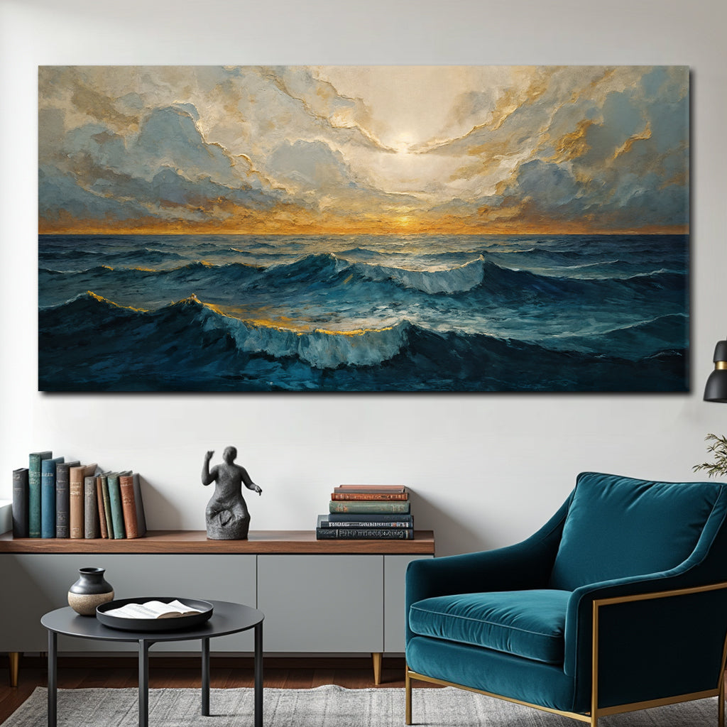 Waterscape abstract canvas wall art XI with soft flowing blue water design, gallery wrapped