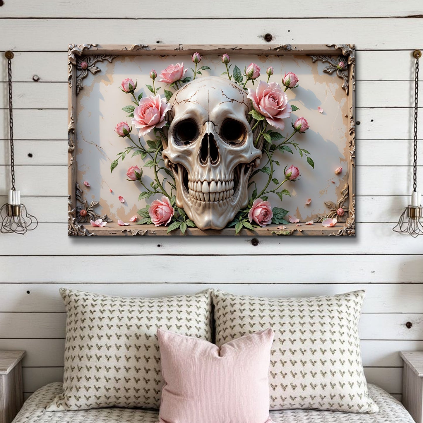 3D rose and skull canvas wall art design five