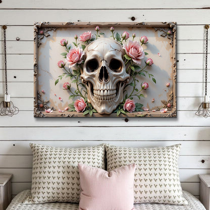 3D rose and skull canvas wall art design five