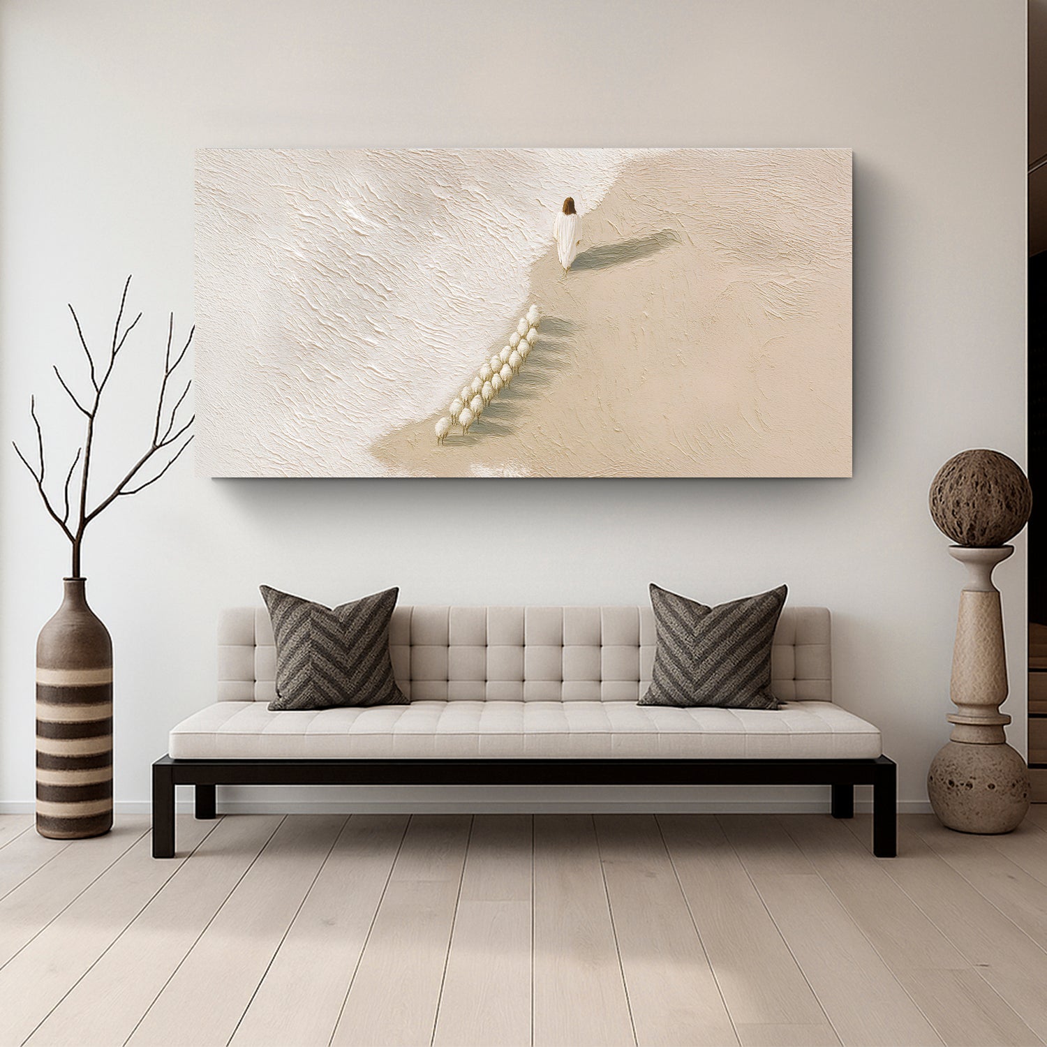 Jesus and flock of sheep faith canvas wall art pastoral Good Shepherd scene
