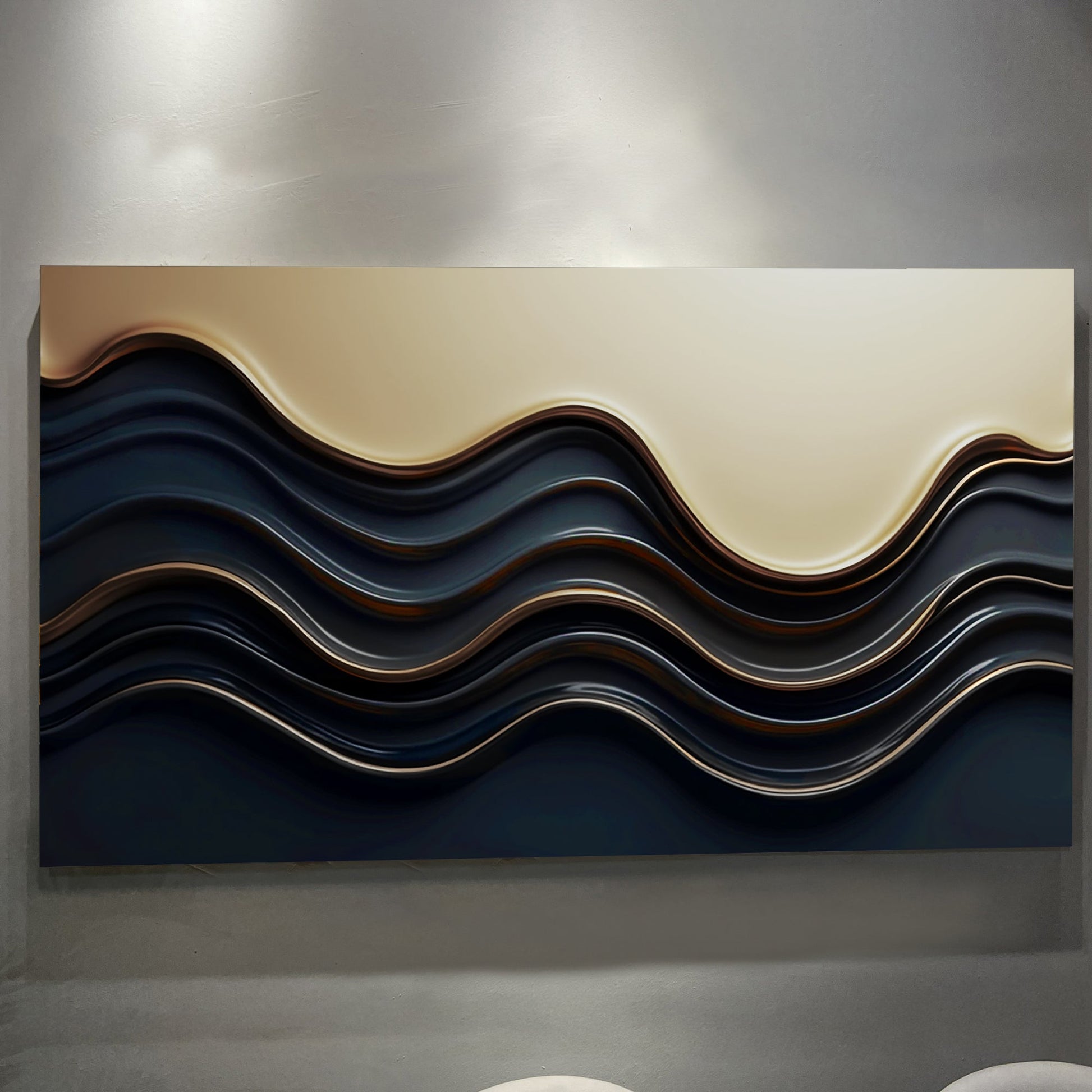 Black and gold minimalist abstract canvas with rich tones and fine gold elements
