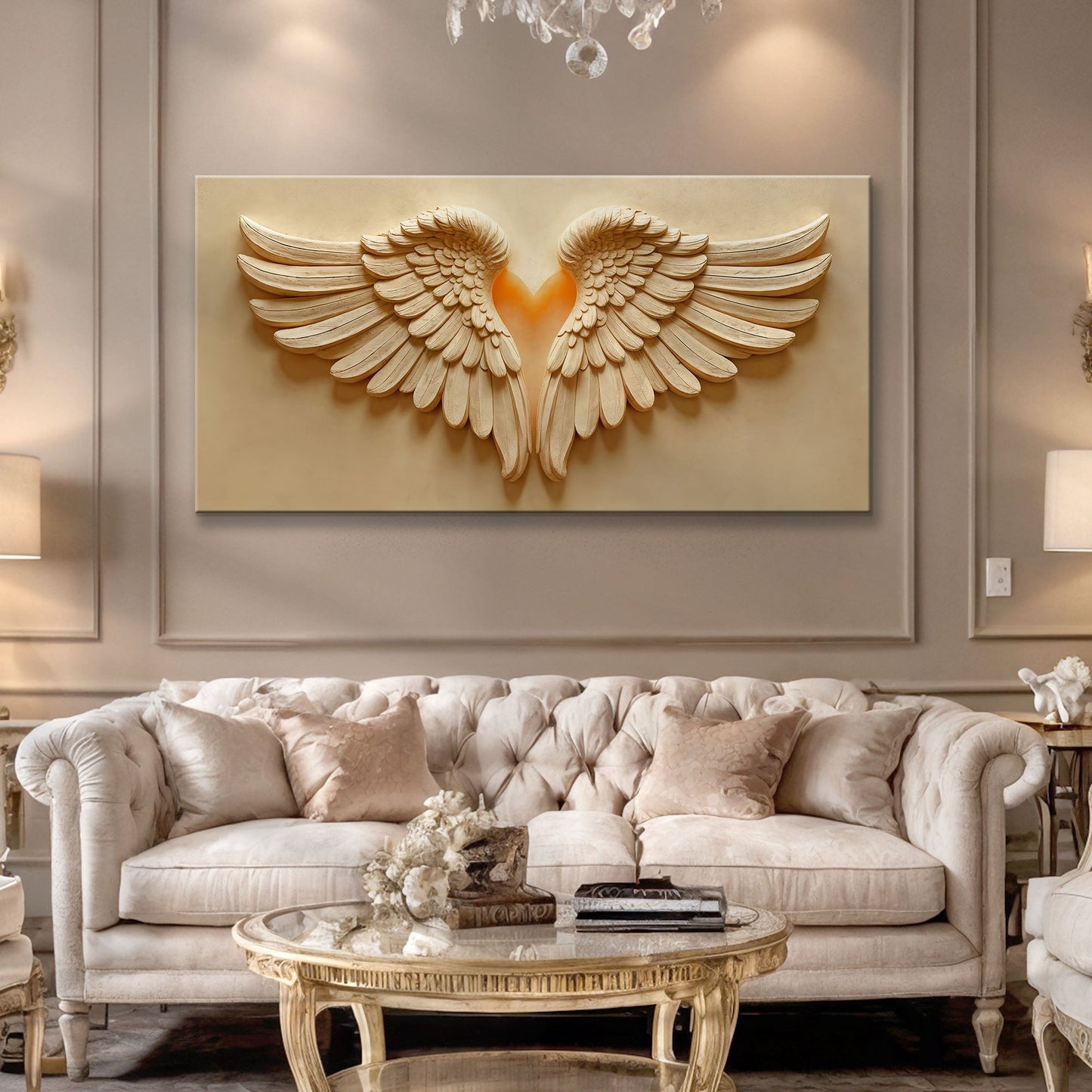 Wings of devotion canvas wall art with graceful wings, spiritual home decor