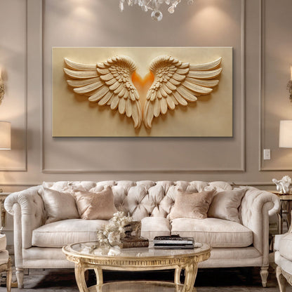 Wings of devotion canvas wall art with graceful wings, spiritual home decor
