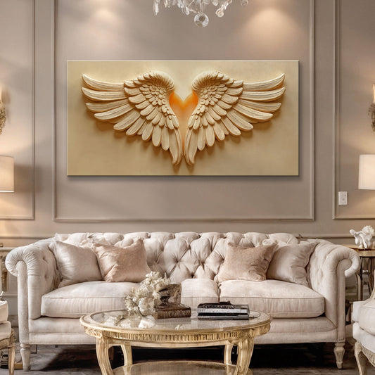 Wings of devotion canvas wall art with graceful wings, spiritual home decor