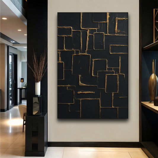 Contemporary black and gold canvas wall art with luxurious glam modern design