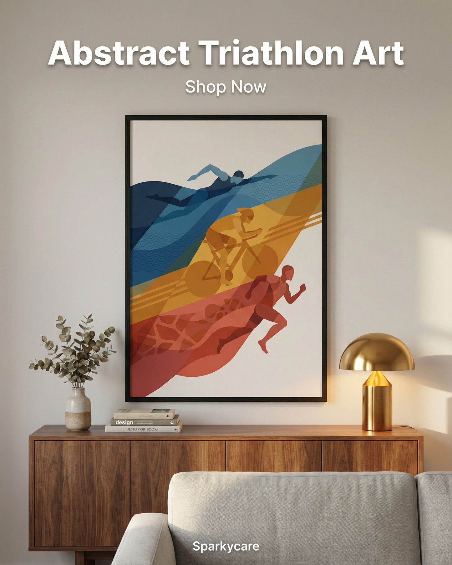 Abstract Triathlon Print: Geometric Swim Bike Run Wall Art