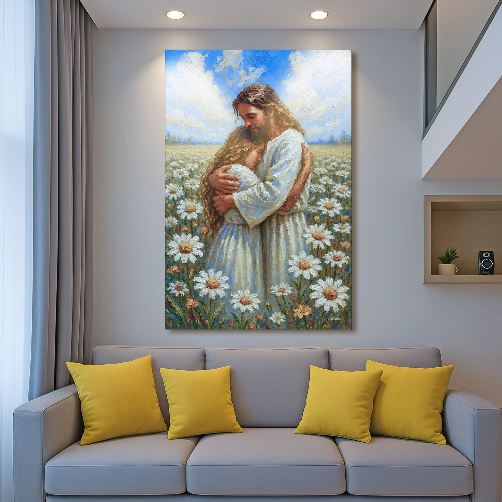 Jesus with children canvas wall art - faith decor ready to hang gallery wrapped