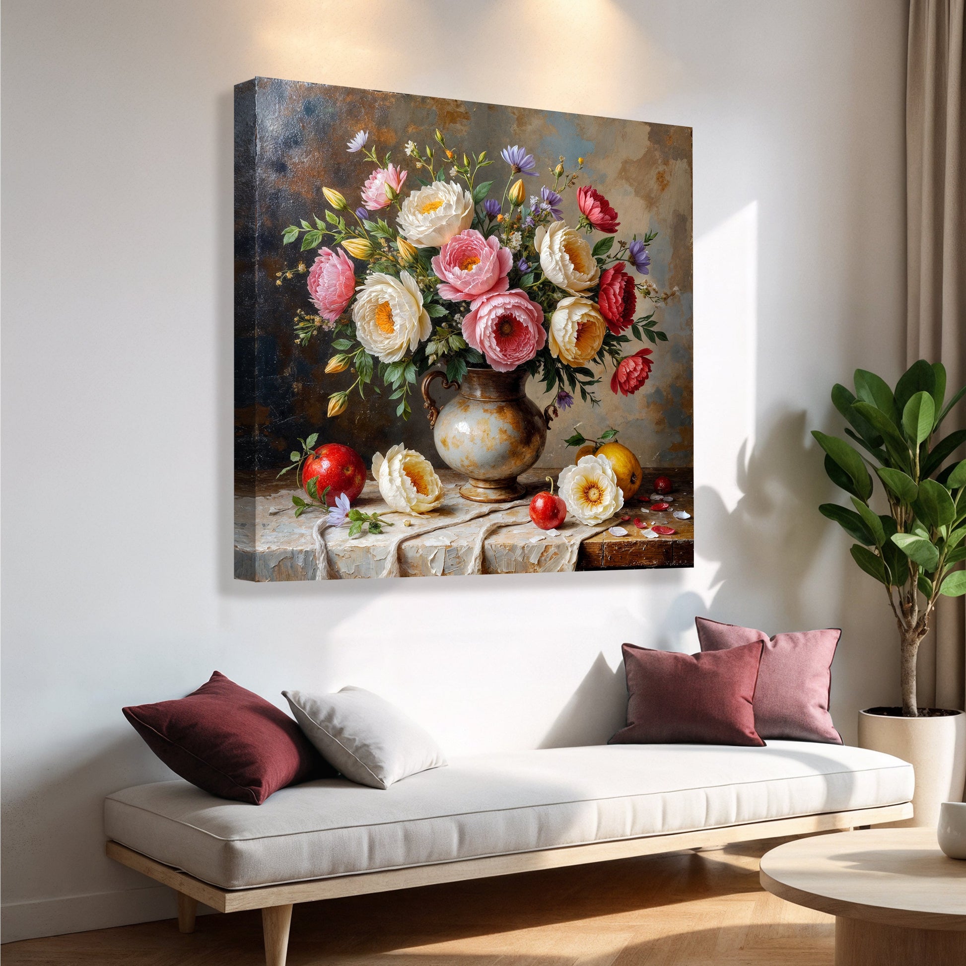 Summer bloom vase floral canvas wall art with bright seasonal flowers