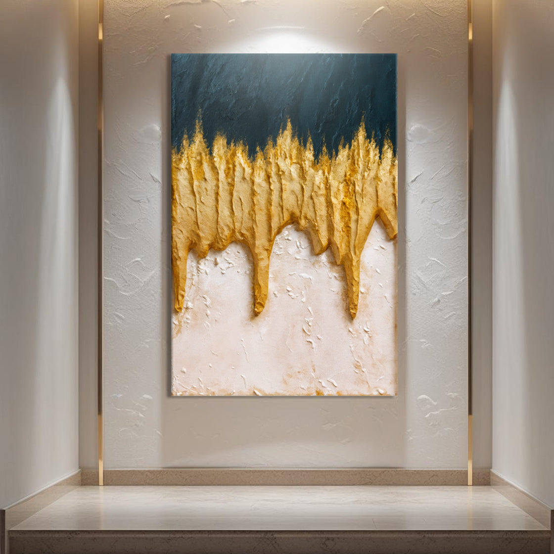 Abstract blue and gold canvas wall art