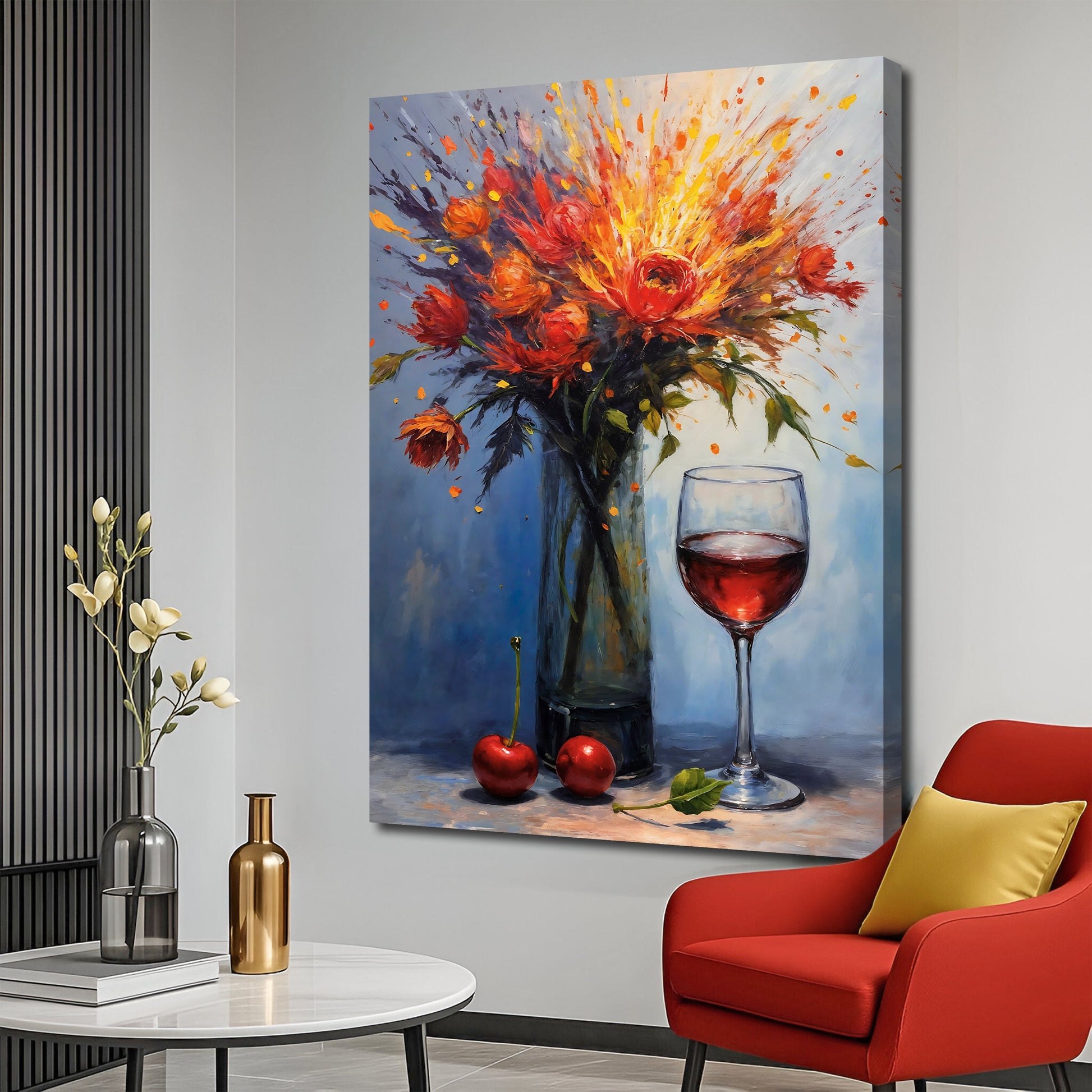 Dynamic still life abstract canvas wall art with bold forms and energy
