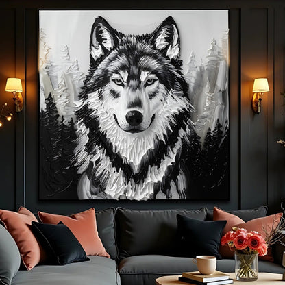 3D wolf square canvas wall art with layered detail