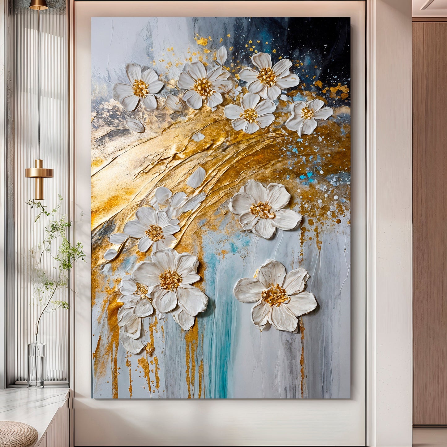 Abstract gold floral canvas wall art