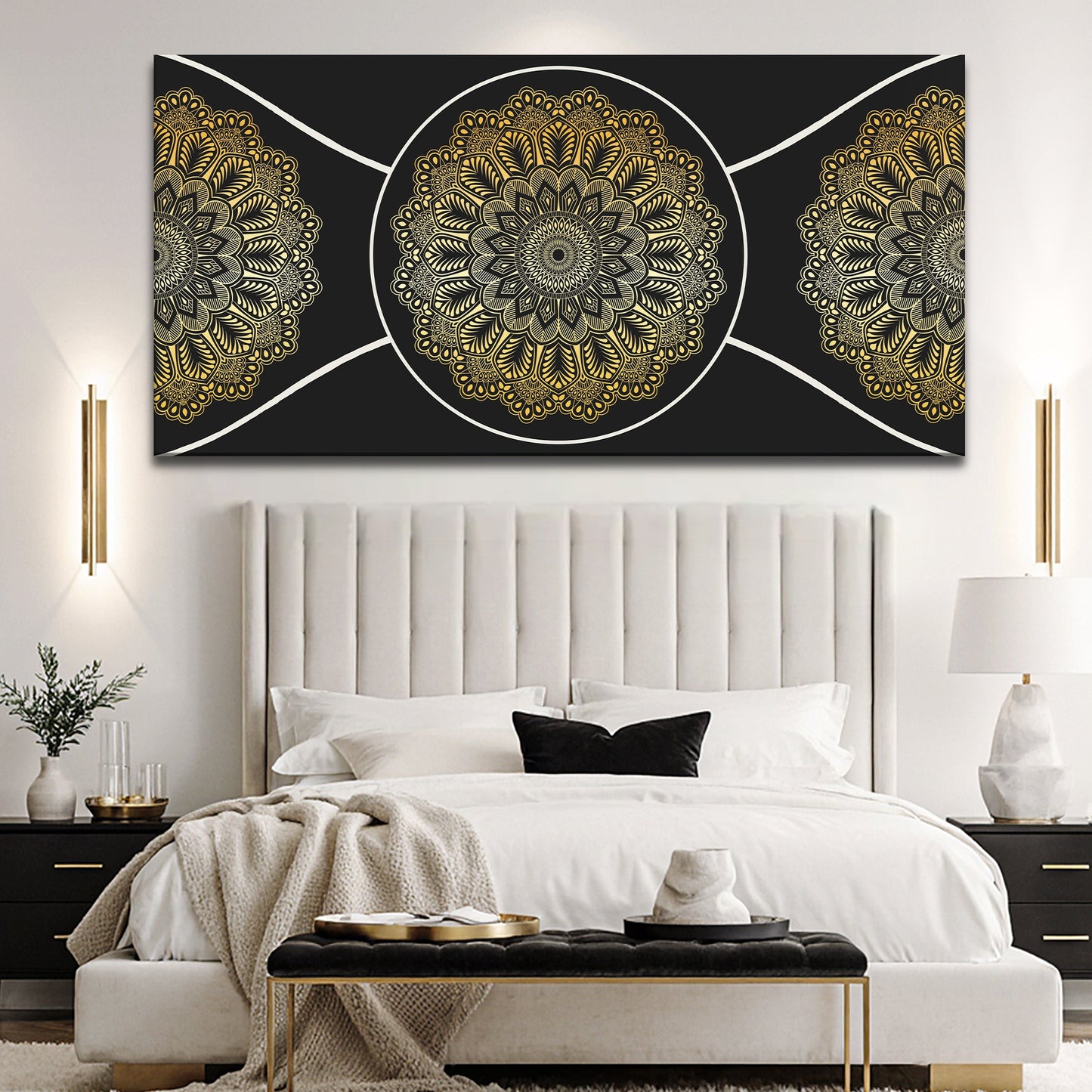 Gold Sacred Geometry Canvas Wall Art - Abstract Print