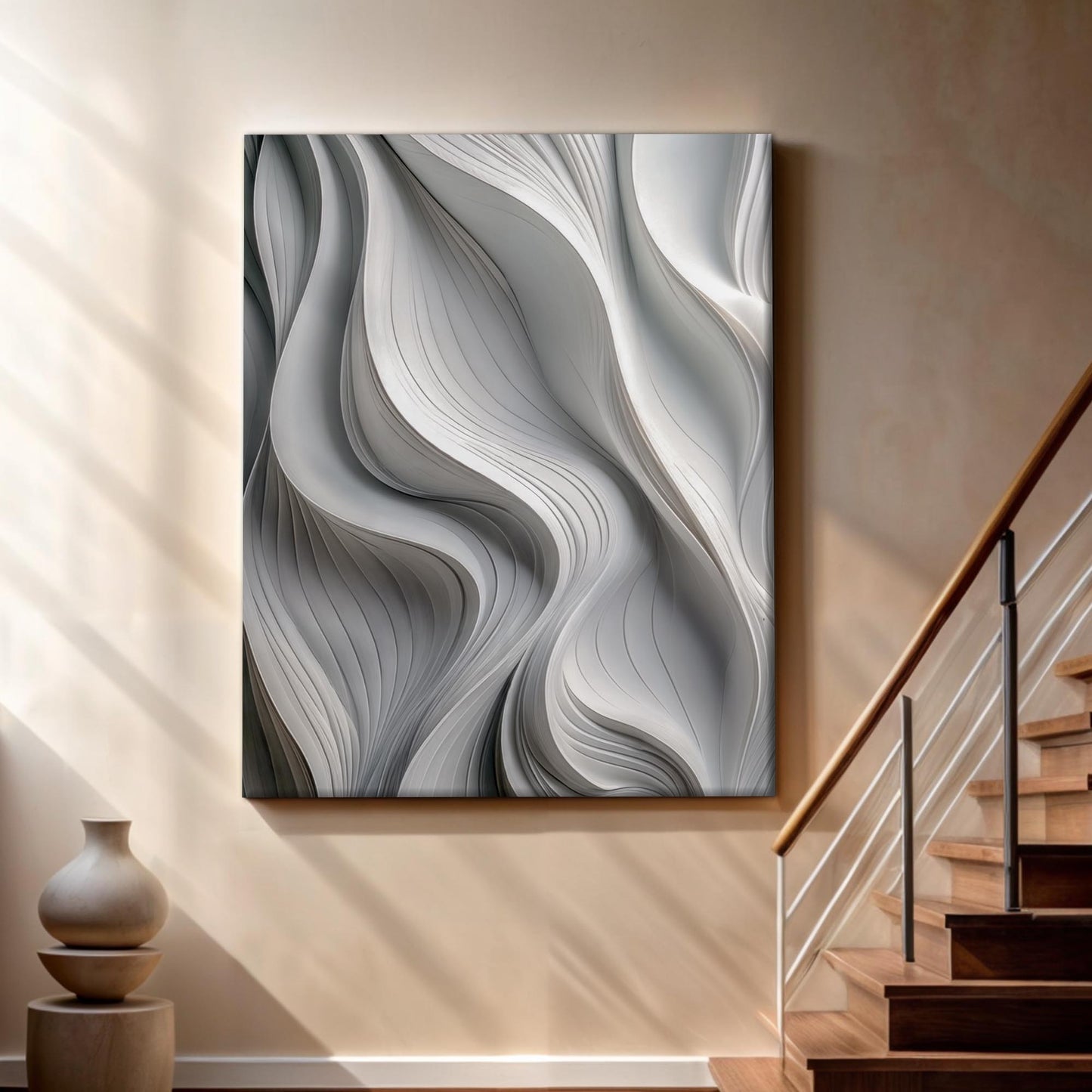 Monochrome Waves Abstract Canvas Wall Art
