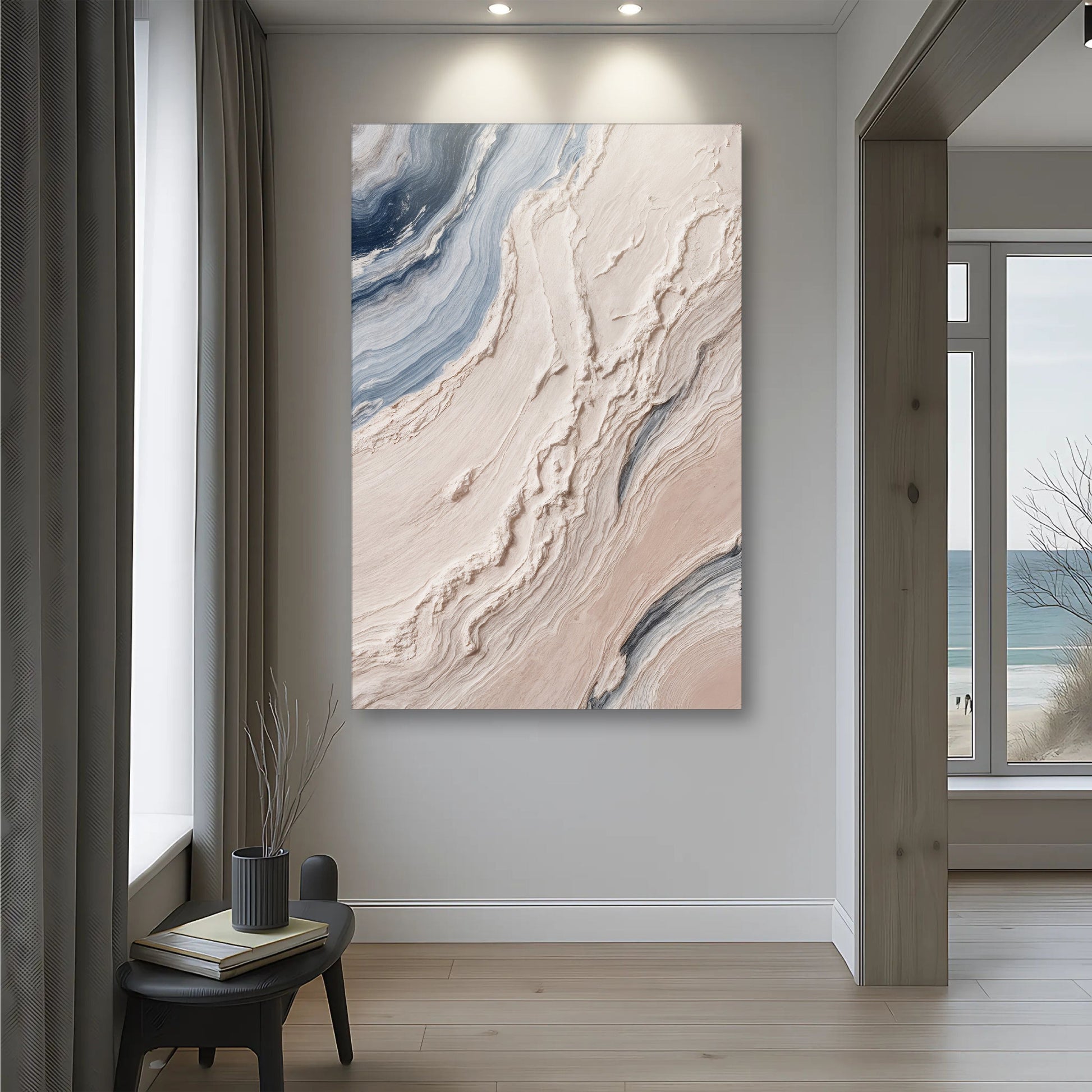 Minimalist waves canvas wall art style 3 — soft coastal abstract gallery wrapped